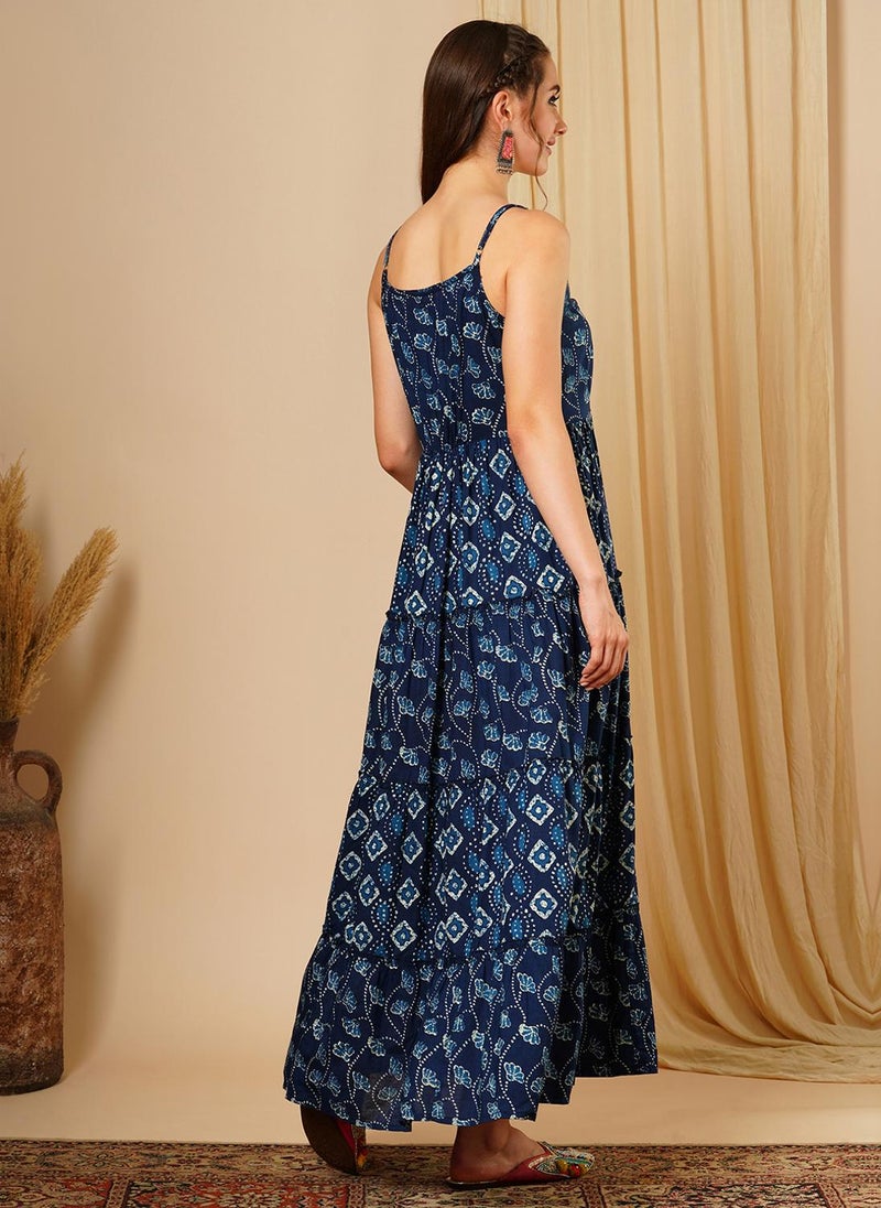 Globus Women Printed Cotton Shoulder Straps Maxi Ethnic Dresses - Image 4